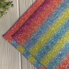 Экокожа блеск (крупный) (19011207), 20х30 см, малиново-оранжевый/голубой-желтый омбре, упаковка 10 шт.