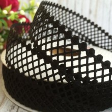 Кружевная лента сеточка, 2 см, черный, рулон 20 м