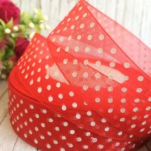 Органза 2,5 см, горох, красная, рулон 45 м