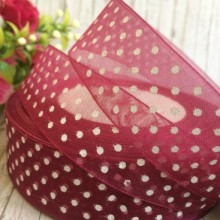 Органза 2,5 см, горох, вишневый, рулон 45 м