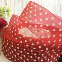 Органза 2,5 см, горох, красный бархат, рулон 45 м