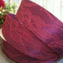 Атлас 2,5 см, кружево, баклажановый, рулон 17,5 м