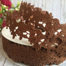 Кружевная лента розочка с листиком, 2,5 см, шоколадный, рулон 17,5 м