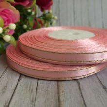 Атлас 0,6 см люрекс золото, светло-розовый, рулон 33 м