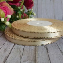 Атлас 0,6 см люрекс золото, молочный, рулон 33 м