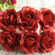Роза тканевая с блеском, 3,5 см, красный, упаковка 36 шт.