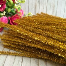 Синельная проволока с блестками, 30 см, средне-золотой, 100 шт.