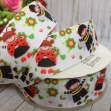 Репс 2,5 см, девочка и мальчик божьи коровки, белый