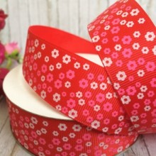 Репс 2,5 см, маленький цветочек, красный, рулон 23 м