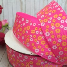 Репс 2,5 см, маленький цветочек, ярко-розовый, рулон 23 м