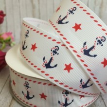 Репс 2,5 см, якорь и звездочка, белый, рулон 23 м