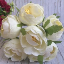 Півонії тканинні на гілочці, 4 см, молочні, упаковка 30 шт.