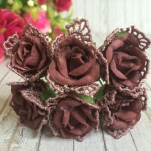 Роза тканевая (с кружевом), 2 см, баклажановая, упаковка 10 пучков