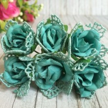 Роза тканевая (с кружевом), 2 см, тиффани, упаковка 10 пучков