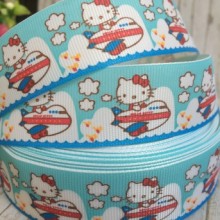 Репс 2,5 см, Китти в самолете, светло-бирюзовый, рулон 23 м Репс 2,5 см, Китти в самолете, светло-бирюзовый, рулон 23 м