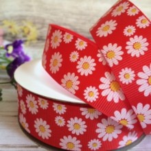 Репс 2,5 см, ромашка, красный, рулон 23 м