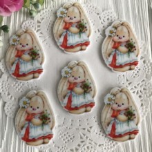 Кабошон Зайка, 3,8 см, в бело-красном платье с ромашкой, упаковка 20 шт.