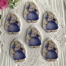 Кабошон Зайка, 3,8 см, в синем платье с синим цветком, упаковка 20 шт.