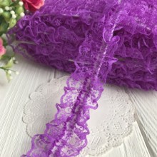 Кружево-рюша с резинкой, 4 см, темно-фиолетовое, моток 18 м