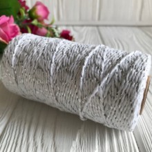 Шнур хлопковый с люрексом, 2 мм, белый с серебром, рулон 100 м Шнур хлопковый с люрексом, 2 мм, белый с серебром, рулон 100 м