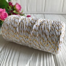 Шнур хлопковый с люрексом, 2 мм, белый с золотом, рулон 100 м Шнур хлопковый с люрексом, 2 мм, белый с золотом, рулон 100 м