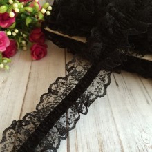 Кружево-рюша с резинкой, 4 см, черное, моток 18 м