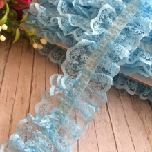 Кружево-рюша с резинкой, 4 см, голубое, моток 18 м