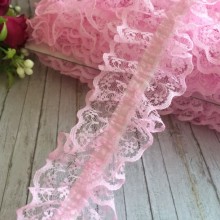 Кружево-рюша с резинкой, 4 см, светло-розовое, моток 18 м