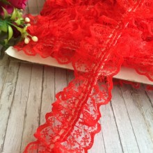 Кружево-рюша с резинкой, 4 см, красное, моток 18 м