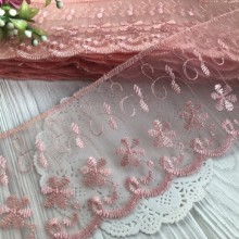 Кружево органзовое Беатрис, 8 см, персиковое, рулон 13,5 м