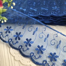 Кружево органзовое Беатрис, 8 см, темно-синее, рулон 13,5 м
