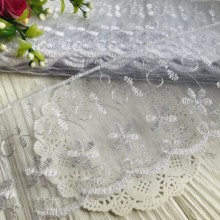 Кружево органзовое Беатрис, 8 см, белое, рулон 13,5 м