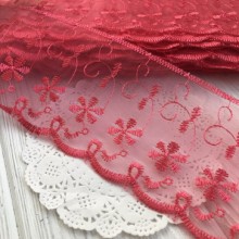 Кружево органзовое Беатрис, 8 см, алое, рулон 13,5 м