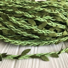 Шнур декоративный с листочками, 0,7 см, светло-зеленый, моток 50 м