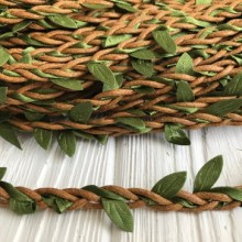 Шнур декоративный с листочками, 0,7 см, ярко-коричневый, моток 50 м