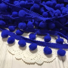Тесьма помпончики, 1,1 см, темно-синий, моток 20 ярдов (18,5 м)