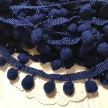 Тесьма помпончики, 1,5 см, сапфировый, моток 20 ярдов (18,5 м)