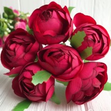 Півонія тканинна на гілочці закрита, 4 см, бургунді, упаковка 30 шт.