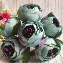 Півонії тканинні на гілочці, 4 см, світло-смарагдово-фіолетові, упаковка 30 шт.