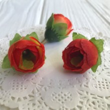 Бутон розы тканевый (с листиком), 2,5 см, красно-салатовый, упаковка 200 шт.