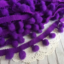 Тесьма помпончики, 1 см, темно-фиолетовый, моток 20 ярдов (18,5 м)