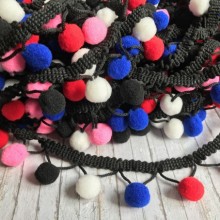 Тесьма с помпонами (big), 1,5 см, черно-бело-синий, моток 28 ярдов Тесьма с помпонами (big), 1,5 см, черно-бело-синий, моток 28 ярдов