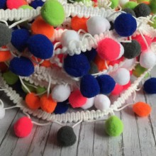 Тесьма с помпонами (big), 1,5 см, салатовый-синий-ярко-розовый, моток 28 ярдов Тесьма с помпонами (big), 1,5 см, салатовый-синий-ярко-розовый, моток 28 ярдов