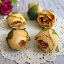 Бутон розы тканевый (с листиком), 2,5 см, шафрановый, упаковка 200 шт.