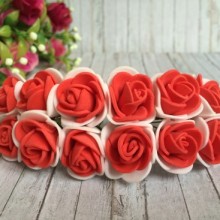 Роза 2,2 см, бело-красная, упаковка 12 пучков (144 шт.)