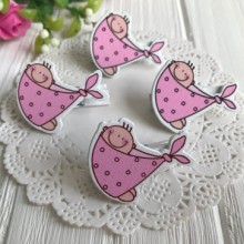 Прищепка-декор, 4х3,2 см, ребеночек в пеленке (розовый), упаковка 12 шт.