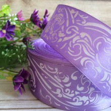 Атлас 4 см орнамент, лиловый, рулон 45 м