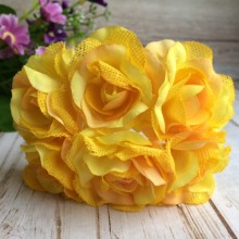 Роза с тканью, 3,5 см, желтая, упаковка 36 шт.