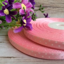 Атлас 0,6 см горох, светло-розовый, рулон 45 м