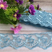 Кружево яблочко, 4,5 см, голубое, рулон 9 м